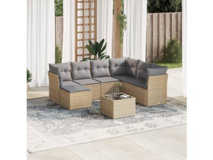 vidaXL 8-dielna záhradná súprava pohoviek s vankúšmi béžová polyratan