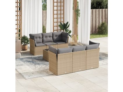 vidaXL 7-dielna záhradná sedacia súprava a vankúše béžová polyratan