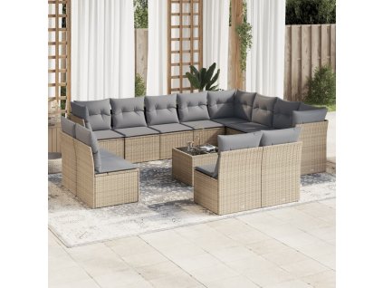 vidaXL 13-dielna záhradná súprava pohoviek s vankúšmi béžová polyratan