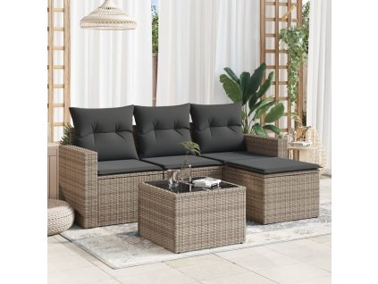 vidaXL 5-dielna záhradná súprava pohoviek s vankúšmi sivá polyratanová