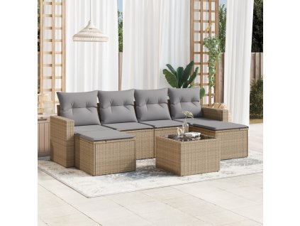 vidaXL 7-dielna záhradná sedacia súprava a vankúše béžová polyratan