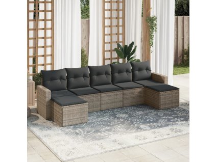 vidaXL 7-dielna záhradná súprava pohoviek s vankúšmi sivá polyratanová