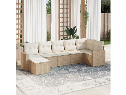 vidaXL 7-dielna záhradná sedacia súprava a vankúše béžová polyratan