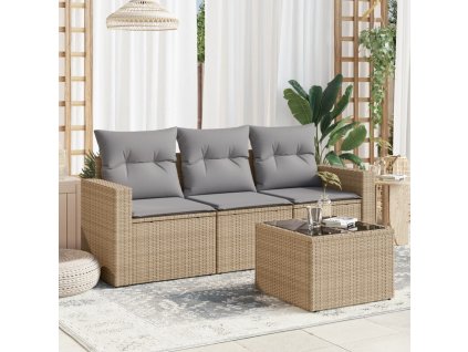 vidaXL 4-dielna záhradná súprava pohoviek s vankúšmi béžová polyratan
