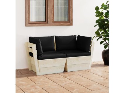 vidaXL 2-miestna záhradná pohovka z paliet+podložky, smrekové drevo