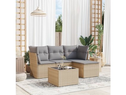 vidaXL 5-dielna záhradná súprava pohoviek s vankúšmi béžová polyratan