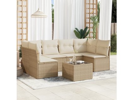 vidaXL 7-dielna záhradná sedacia súprava a vankúše béžová polyratan