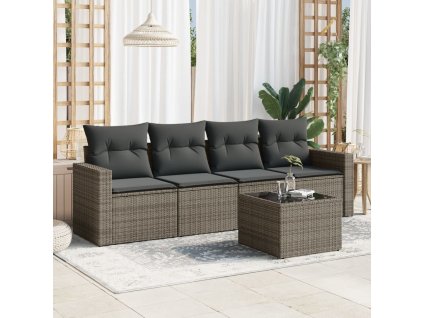 vidaXL 5-dielna záhradná súprava pohoviek s vankúšmi sivá polyratanová