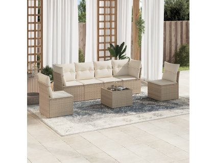 vidaXL 7-dielna záhradná sedacia súprava a vankúše béžová polyratan