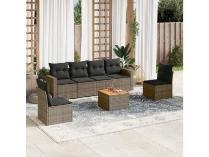 vidaXL 7-dielna záhradná súprava pohoviek s vankúšmi sivá polyratanová