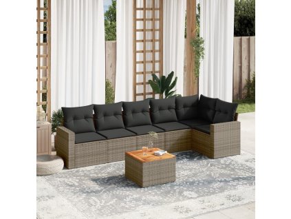 vidaXL 7-dielna záhradná súprava pohoviek s vankúšmi sivá polyratanová