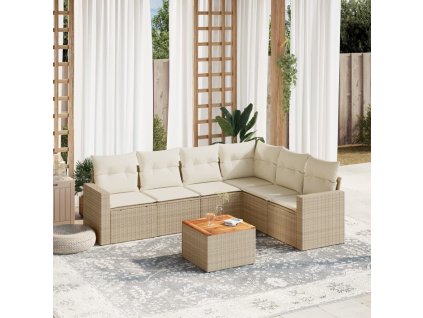 vidaXL 7-dielna záhradná sedacia súprava a vankúše béžová polyratan