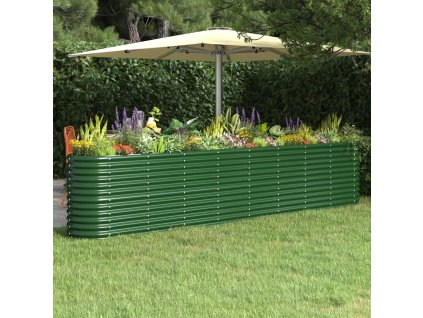 vidaXL Vyvýšený záhradný záhon práškovaná oceľ 332x40x68 cm zelený