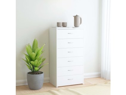 vidaXL Komoda so 6 zásuvkami, biela 50x34x96 cm, kompozitné drevo