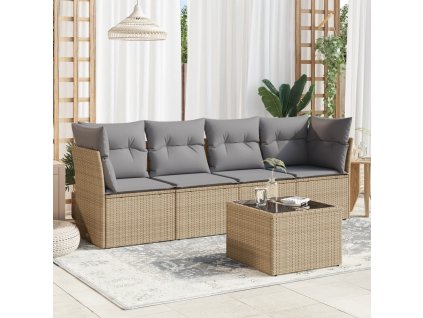 vidaXL 5-dielna záhradná súprava pohoviek s vankúšmi béžová polyratan