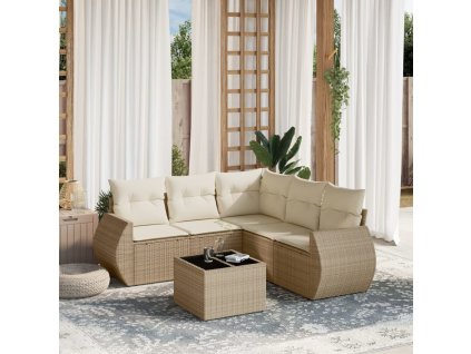 vidaXL 6-dielna záhradná súprava pohoviek s vankúšmi béžová polyratan