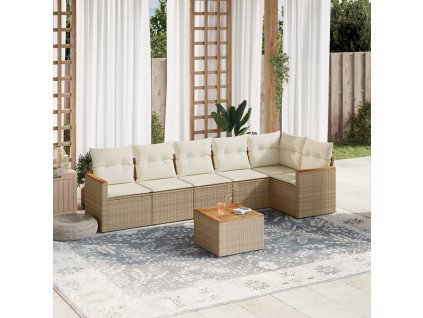 vidaXL 7-dielna záhradná sedacia súprava a vankúše béžová polyratan