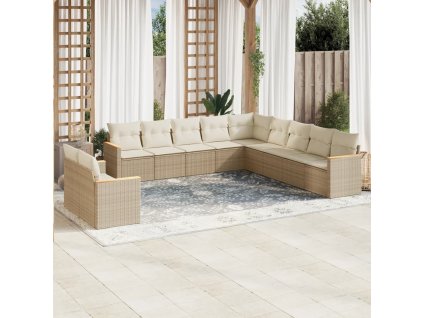 vidaXL 11-dielna záhradná jedálenská súprava vankúše béžová polyratan