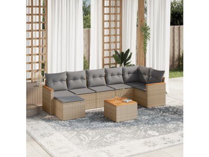 vidaXL 8-dielna záhr.sedacia súprava s vankúšmi mix béžovej polyratan