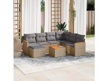 vidaXL 8-dielna záhr.sedacia súprava s vankúšmi mix béžovej polyratan