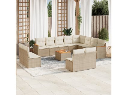 vidaXL 13-dielna záhradná súprava pohoviek s vankúšmi béžová polyratan