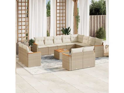 vidaXL 13-dielna záhradná súprava pohoviek s vankúšmi béžová polyratan