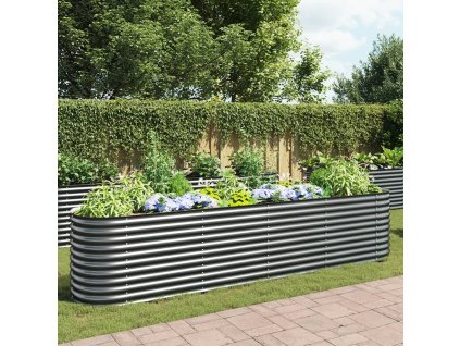 vidaXL Vyvýšený záhradný záhon 400x80x81 cm, pozinkovaná oceľ, sivý