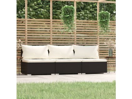 vidaXL 3-miestna pohovka so sedákmi a vankúšmi čierna polyratanová