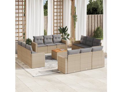 vidaXL 13-dielna záhrad. jedálenská sada vankúše mix béžovej polyratan