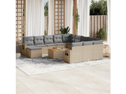 vidaXL 13-dielna záhrad. jedálenská sada vankúše mix béžovej polyratan