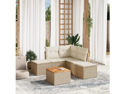 vidaXL 6-dielna záhradná súprava pohoviek s vankúšmi béžová polyratan