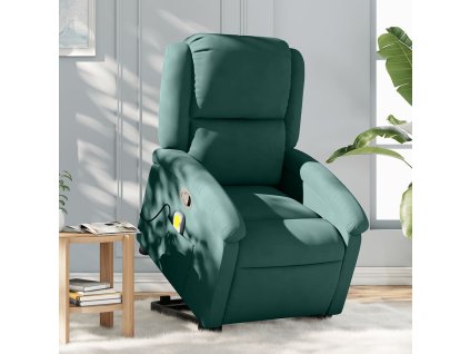 VidaXL Zdvíhacie masážne sklápacie kreslo tmavozelené zamatové