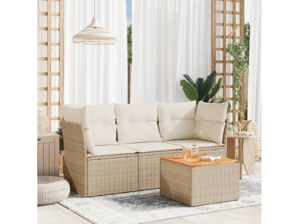 vidaXL 4-dielna záhradná súprava pohoviek s vankúšmi béžová polyratan