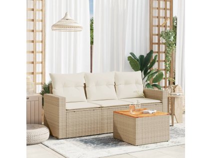 vidaXL 4-dielna záhradná súprava pohoviek s vankúšmi béžová polyratan