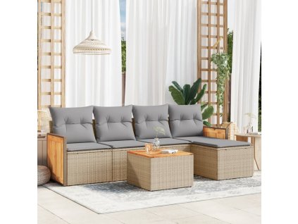 vidaXL 6-dielna záhradná súprava pohoviek s vankúšmi béžová polyratan