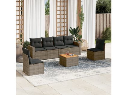 vidaXL 7-dielna záhradná súprava pohoviek s vankúšmi sivá polyratanová