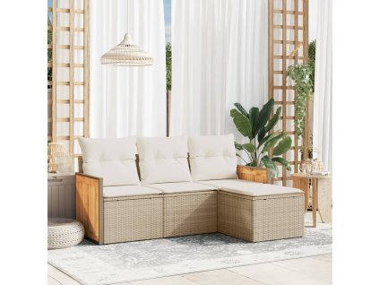 vidaXL 4-dielna záhradná súprava pohoviek s vankúšmi béžová polyratan