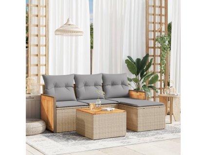 vidaXL 5-dielna záhradná súprava pohoviek s vankúšmi béžová polyratan