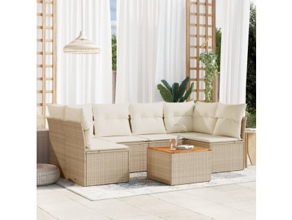 vidaXL 7-dielna záhradná sedacia súprava a vankúše béžová polyratan