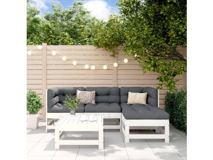 vidaXL 5-dielna záhradná sedacia súprava biela borovicový masív