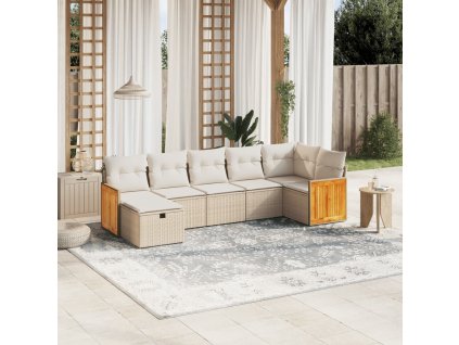 vidaXL 7-dielna záhradná sedacia súprava a vankúše béžová polyratan