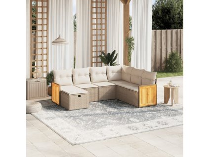 vidaXL 7-dielna záhradná sedacia súprava a vankúše béžová polyratan