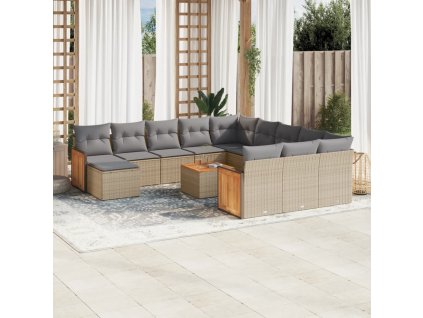 vidaXL 13-dielna záhradná súprava pohoviek s vankúšmi béžová polyratan