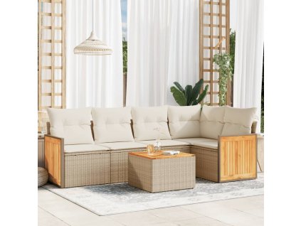 vidaXL 6-dielna záhradná súprava pohoviek s vankúšmi béžová polyratan