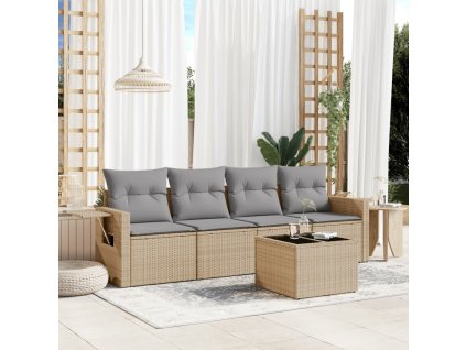 vidaXL 5-dielna záhradná súprava pohoviek s vankúšmi béžová polyratan