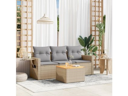 vidaXL 4-dielna záhr.sedacia súprava s vankúšmi mix béžovej polyratan