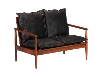 vidaXL 2-miestna pohovka čierna pravá koža a masívna akácia