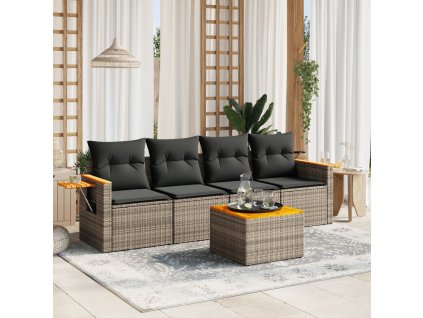 vidaXL 5-dielna záhradná súprava pohoviek s vankúšmi sivá polyratanová