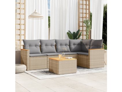 vidaXL 6-dielna záhradná súprava pohoviek s vankúšmi béžová polyratan