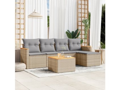 vidaXL 6-dielna záhradná súprava pohoviek s vankúšmi béžová polyratan